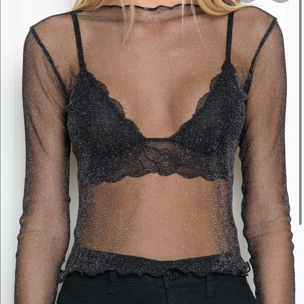 Brandy Melville MESH long sleeve glitter top